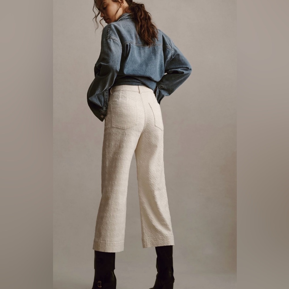 NWT Anthro Pilcro The Skipper High-Rise Crop Wide-Leg Jeans 28 Cream Houndstooth - Picture 3 of 12